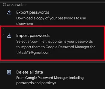 وارد کردن فایل اکسل پسوردهای کروم در گوشی