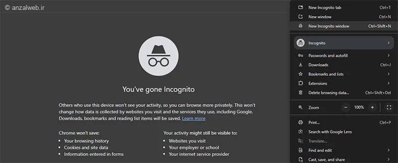 استفاده از حالت ناشناس