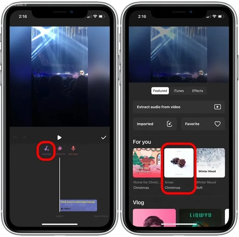 اضافه کردن آهنگ به ویدیو آیفون توسط اینشات
