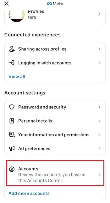 حذف اکانت فیسبوک از اینستاگرام