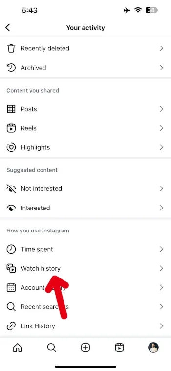 برنامه برای دیدن تاریخچه ریلز اینستاگرام