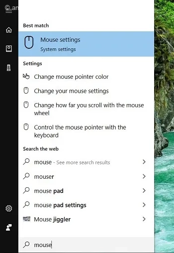 عبارت Mouse در استارت منو