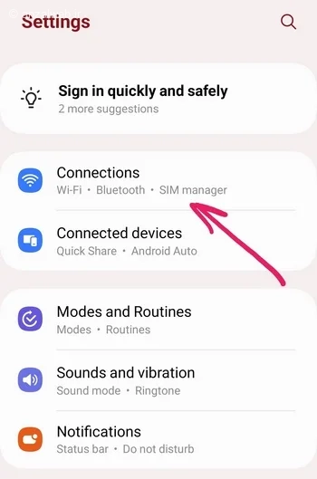 نشناختن سیم کارت در گوشی سامسونگ بخش Connections