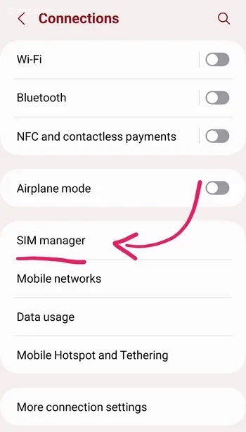 گوشی سامسونگ گزینه SIM card manager (مدیریت سیم کارت‌ ها)
