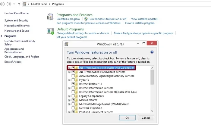 فعال کردن .NET Framework 3.5