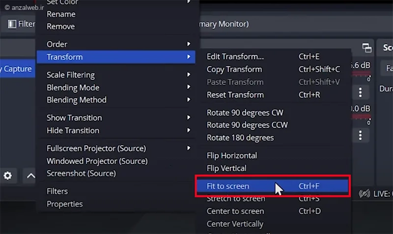 تغییر تنظیمات Transform‌به Fit to screen