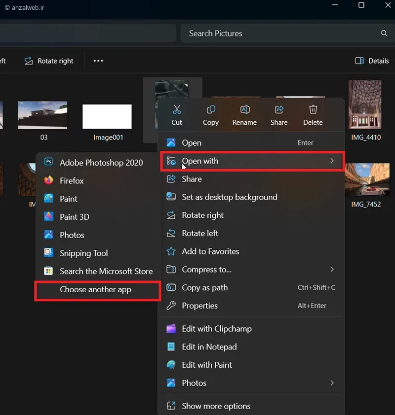 استفاده از منوی Open With برای باز کردن فایل 