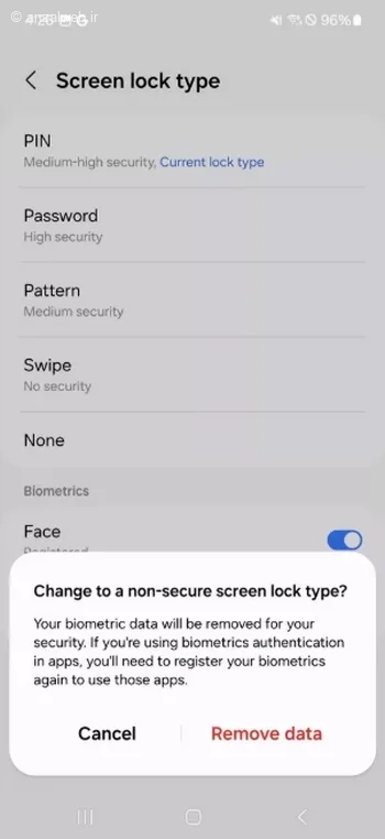 گزینه Remove Data حذف رمز گوشی سامسونگ