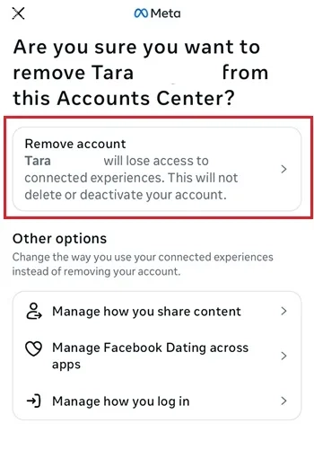 حذف اکانت فیسبوک از اینستاگرام
