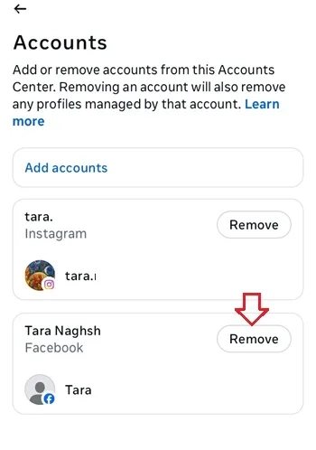 حذف اکانت فیسبوک از اینستاگرام