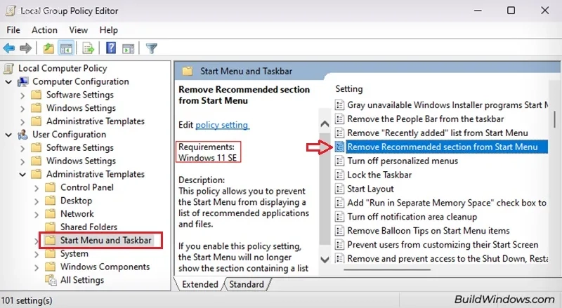 حذف پیشنهادات یا Recommended در ویندوز 11