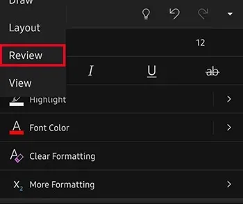 انتخاب گزینه Review