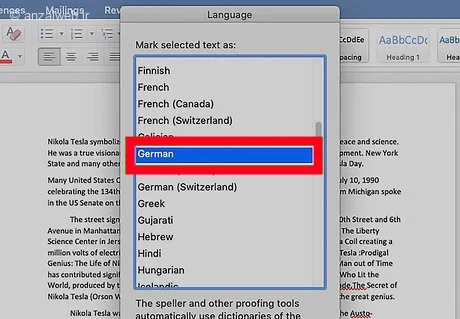 انتخاب زبان فارسی برای ورد macOS