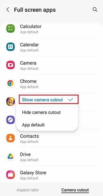 حالت تمام صفحه با فعال سازی Show camera cutout