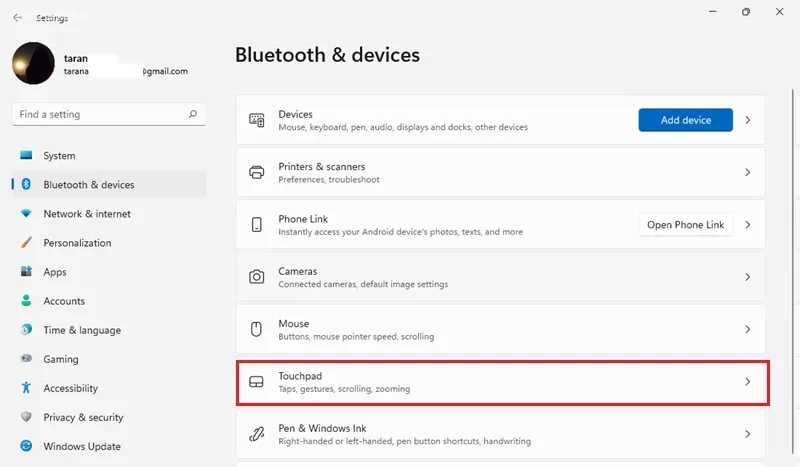 تنظیمات تاچ پد برای کلیک راست