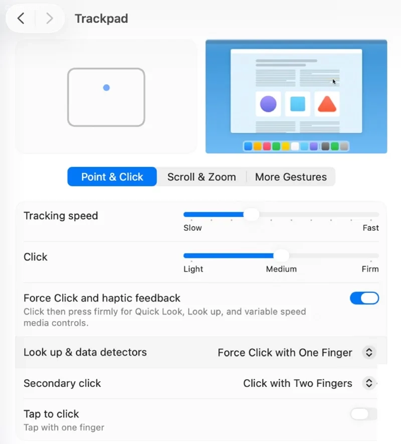 تنظیمات ترک پد برای کلیک راست در مک