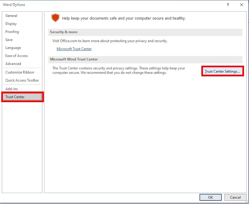 غیر فعال کردن Protected View برای رفع Word Experienced an Error