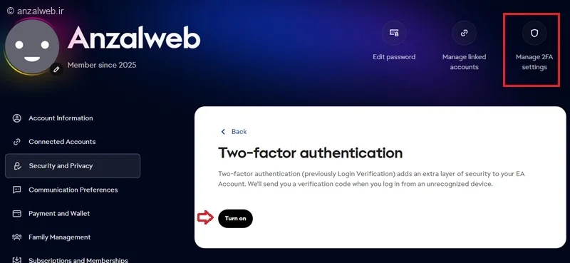 فعال کردن احراز هویت دو مرحله ای در اکانت فیفا