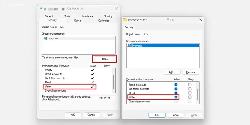 حل مشکل Write Protected فلش با بررسی مجوزهای آن