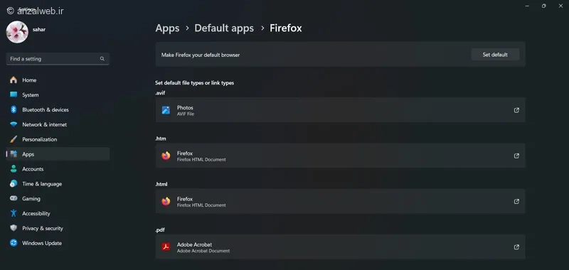 رفع مشکل از طریق تنظیمات Default Apps