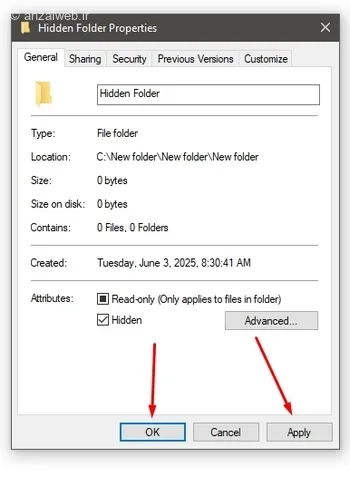 Apply و OK نمایش فایل های مخفی در ویندوز 11