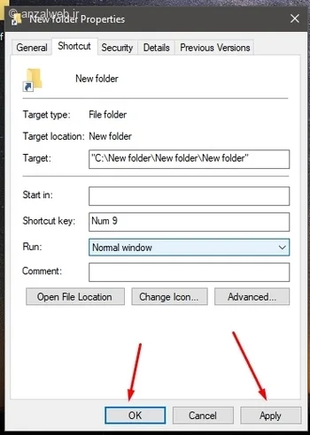 Apply و OK مخفی کردن پوشه در ویندوز 10