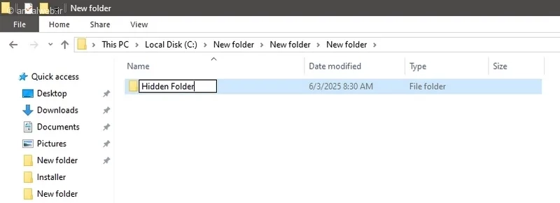 انتخاب نام مخفی کردن پوشه در کامپیوتر