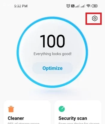 برنامه Security چرخ دنده بالا