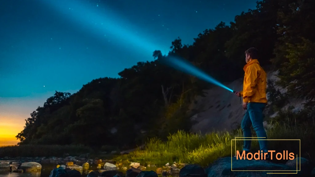 فردی با چراغ قوه در شب