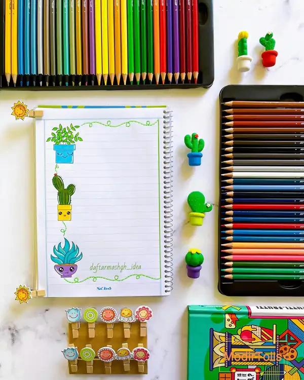 تزیین دفتر مشق دخترانه فانتزی با مداد رنگی و نقاشی های ساده تزیین دفتر مشق دخترانه فانتزی با مداد رنگی و نقاشی های ساده